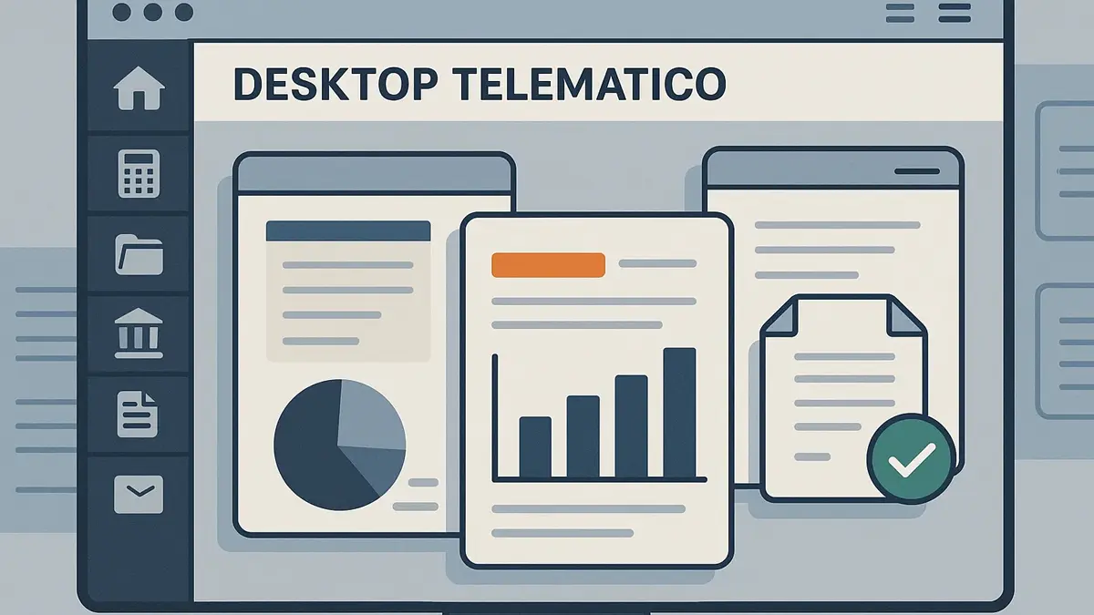 Interfaccia del Desktop Telematico di Agenzia delle Entrate con icone di programmi e documenti fiscali