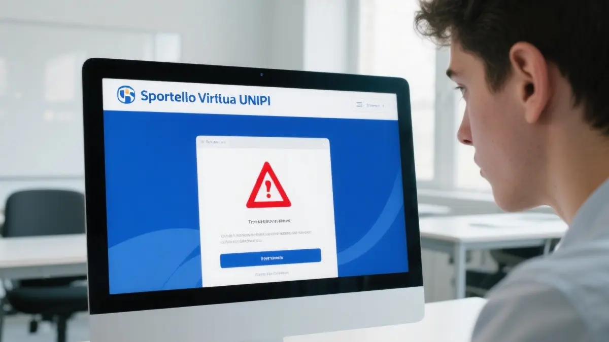 Una mano che punta a uno schermo di computer o tablet che mostra la pagina di login dello Sportello Virtuale UNIPI