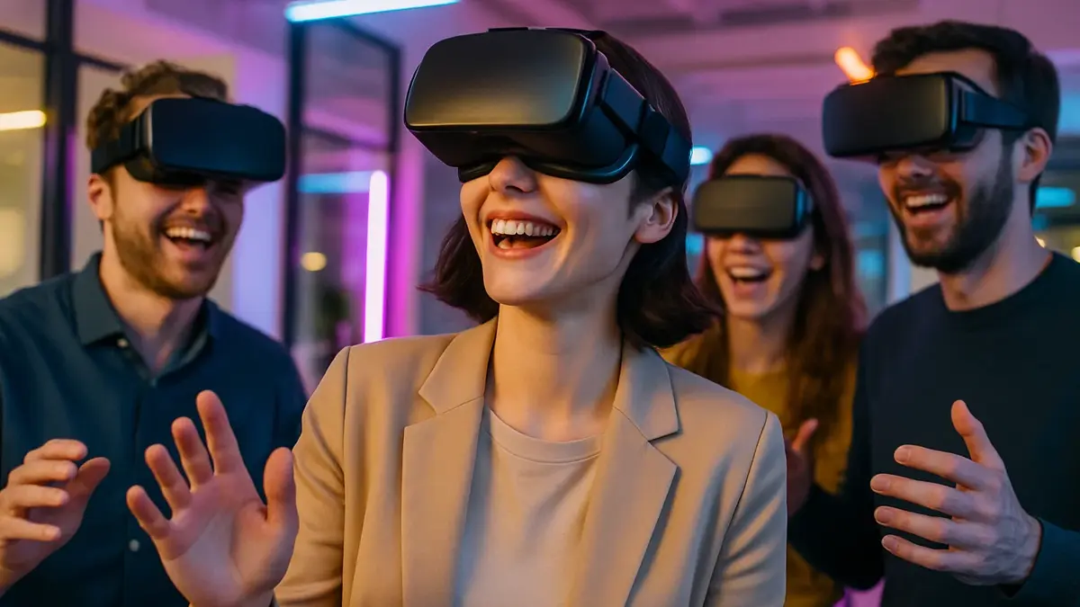 Una persona con un visore VR sorride