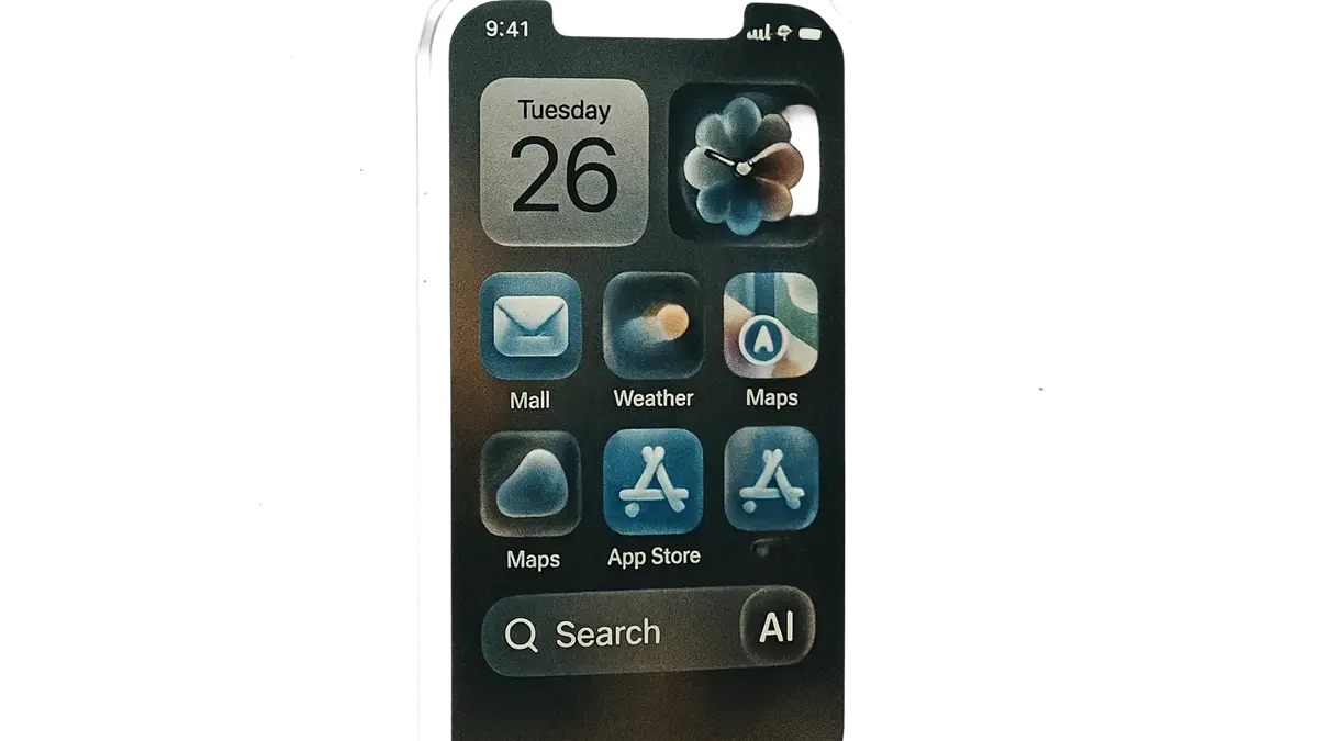 iPhone che mostra la nuova schermata di blocco con design Liquid Glass