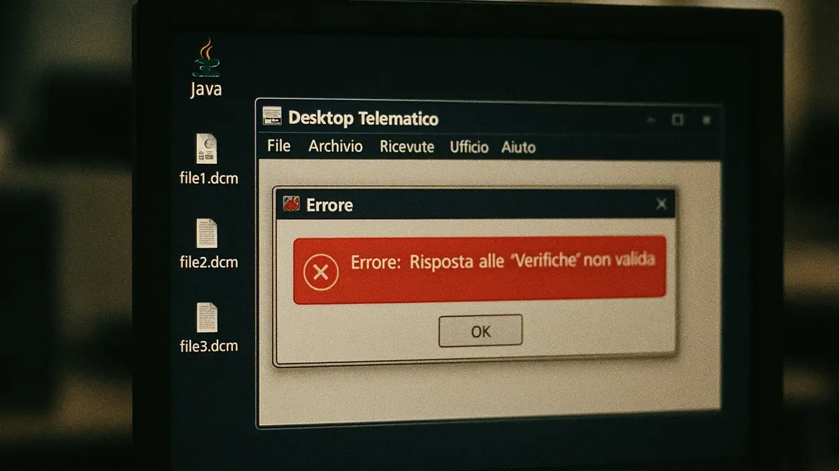 Schermata del Desktop Telematico con messaggio di errore visibile
