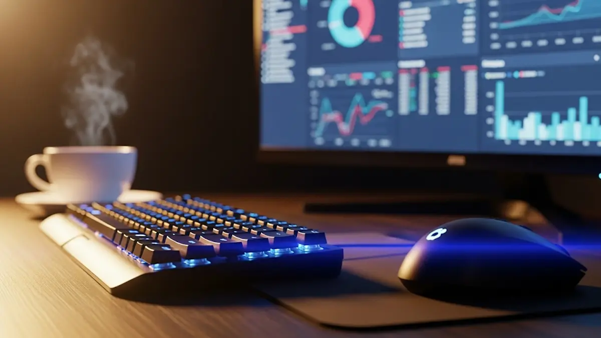 Un primo piano di una tastiera e un mouse su una scrivania